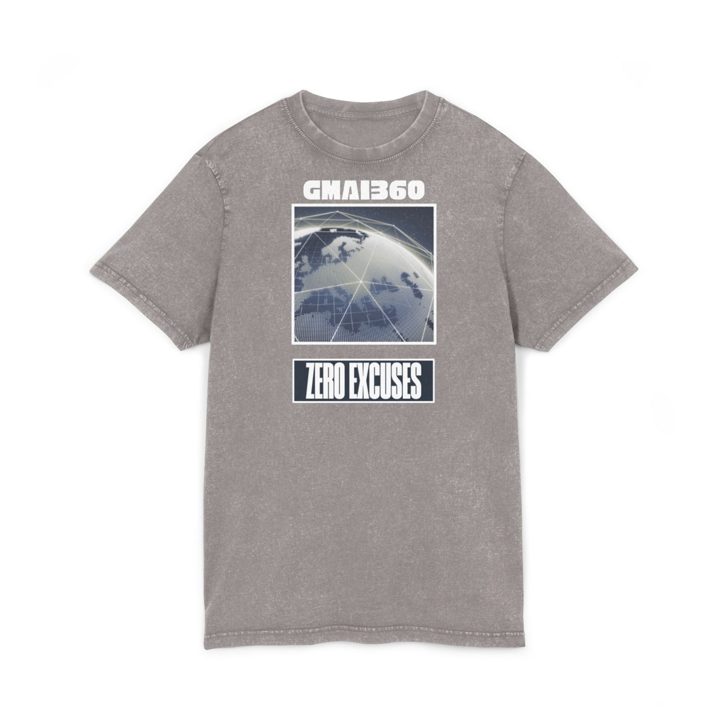 Acid Wash Graphic Tee — "GMAI360" Globe Design with "Zero Excuses" Slogan