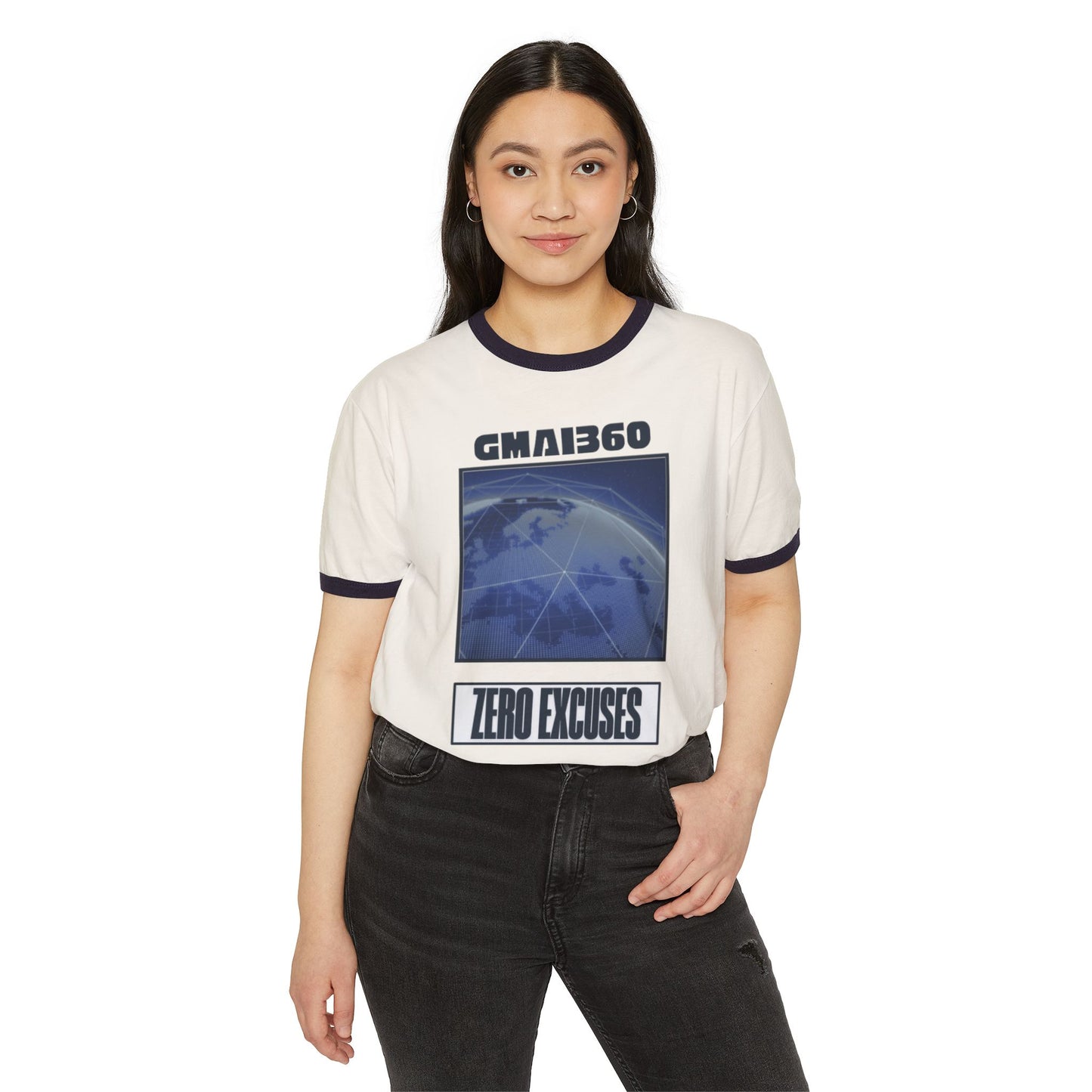 Zero Excuses Ringer T-Shirt — GMAI360 World Map Graphic
