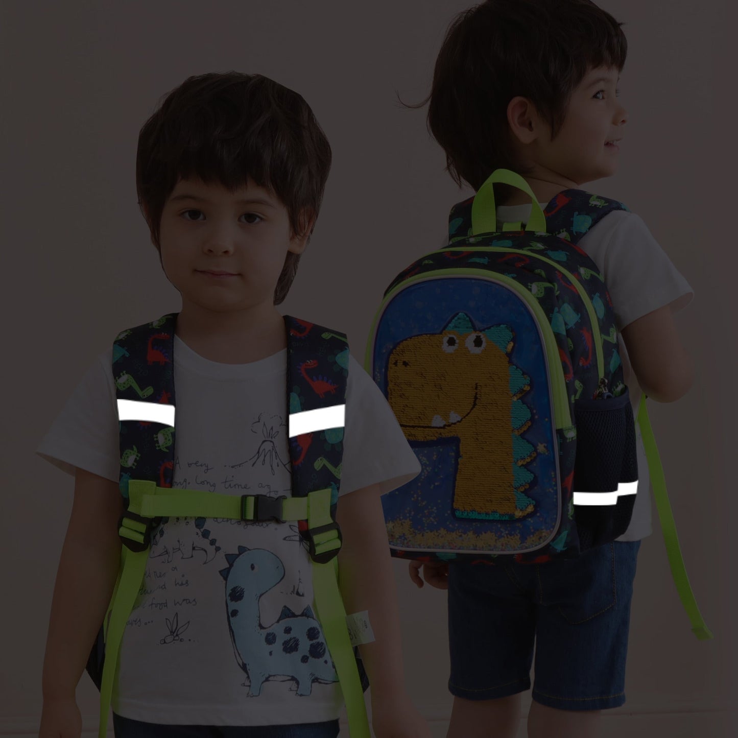 Dinosaur Kids Backpack Reversible Sequins-3