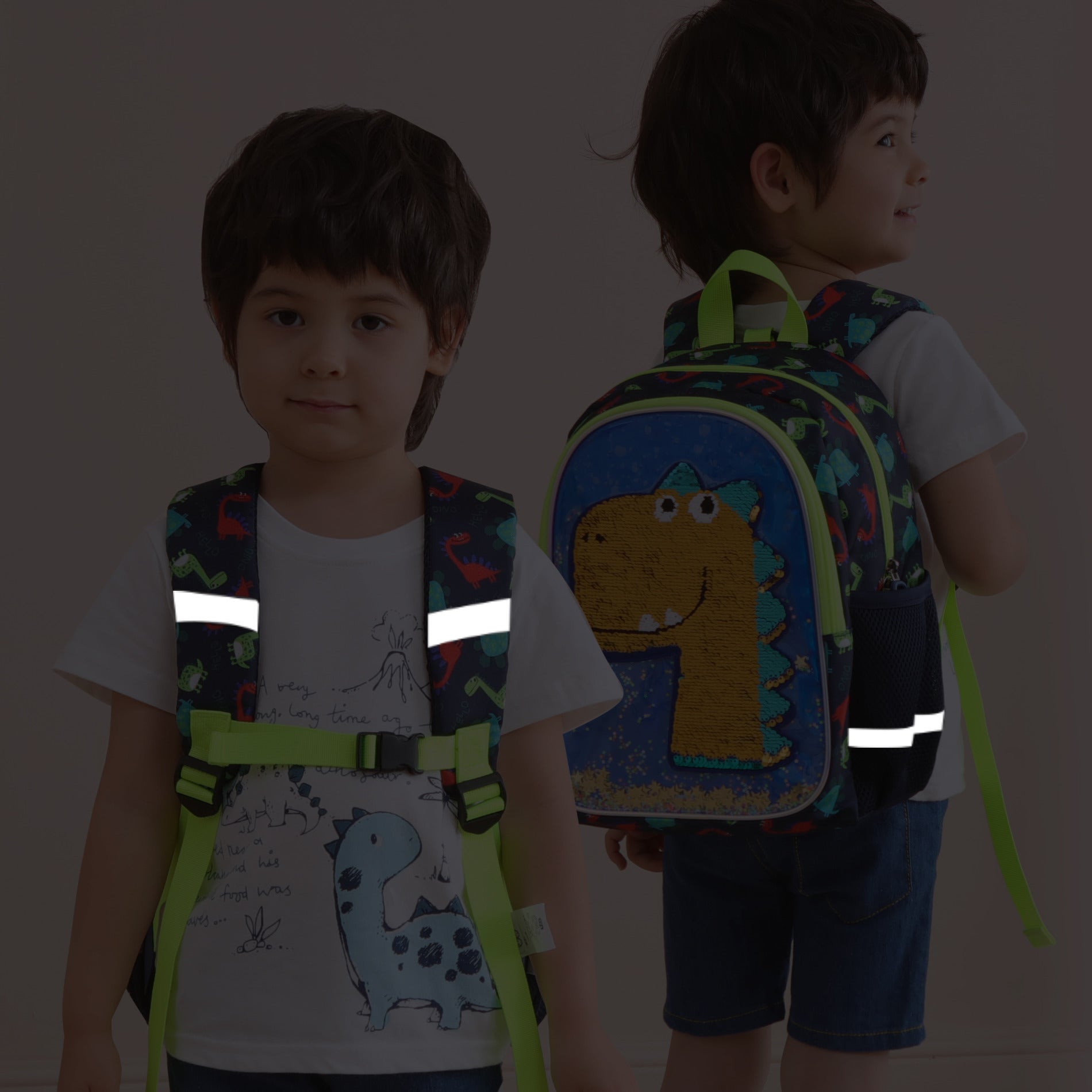 Dinosaur Kids Backpack Reversible Sequins-3
