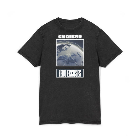 Acid Wash Graphic Tee — "GMAI360" Globe Design with "Zero Excuses" Slogan