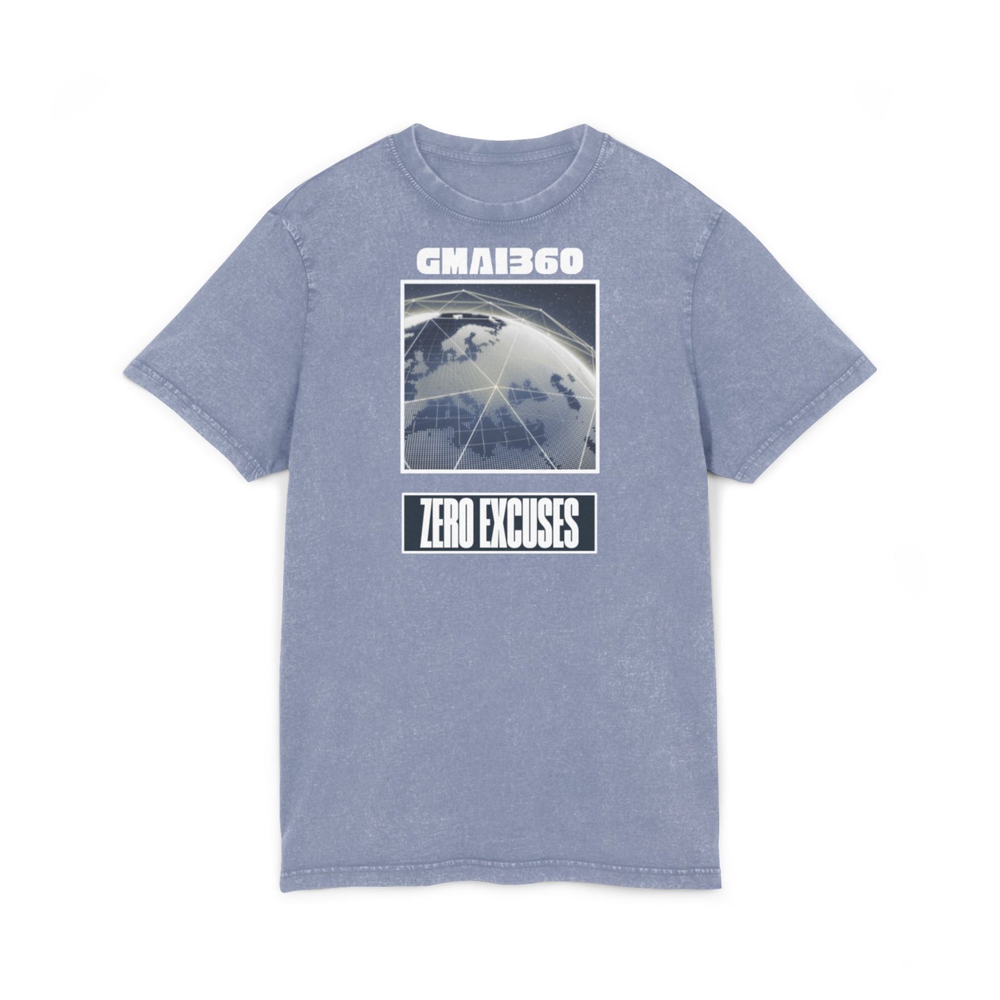 Acid Wash Graphic Tee — "GMAI360" Globe Design with "Zero Excuses" Slogan