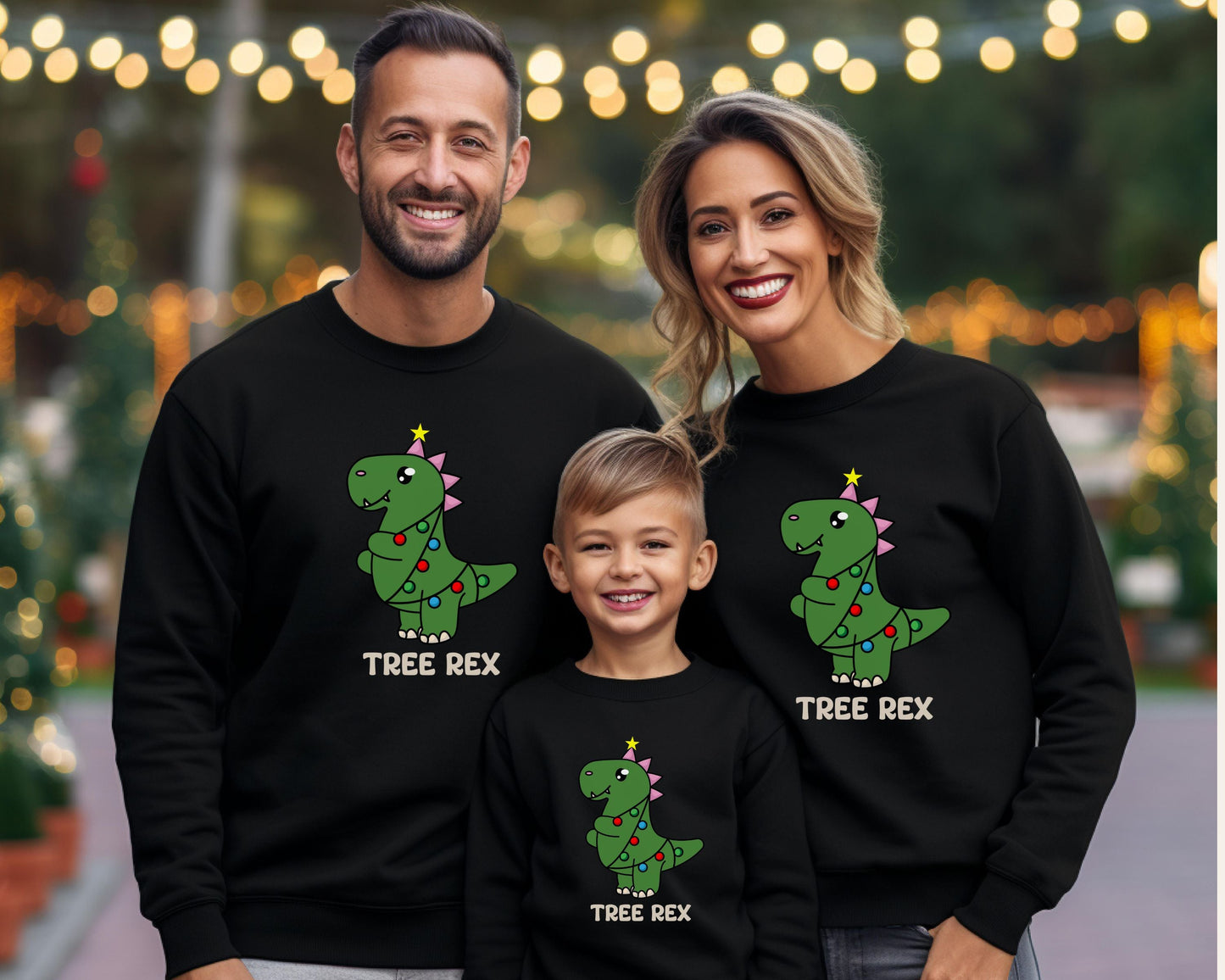 Tree Rex Dinosaur Family Christmas Youth Sweatshirt-1