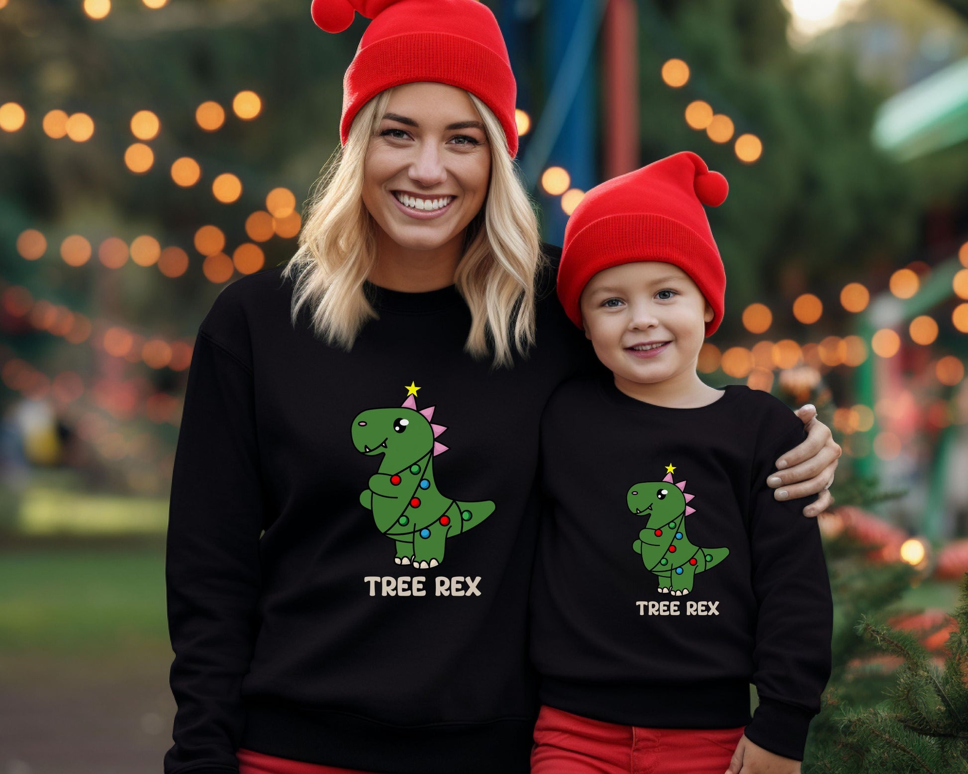 Tree Rex Dinosaur Family Christmas Youth Sweatshirt-2