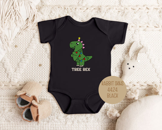 Tree Rex Dinosaur Family Christmas Baby Bodysuit-0